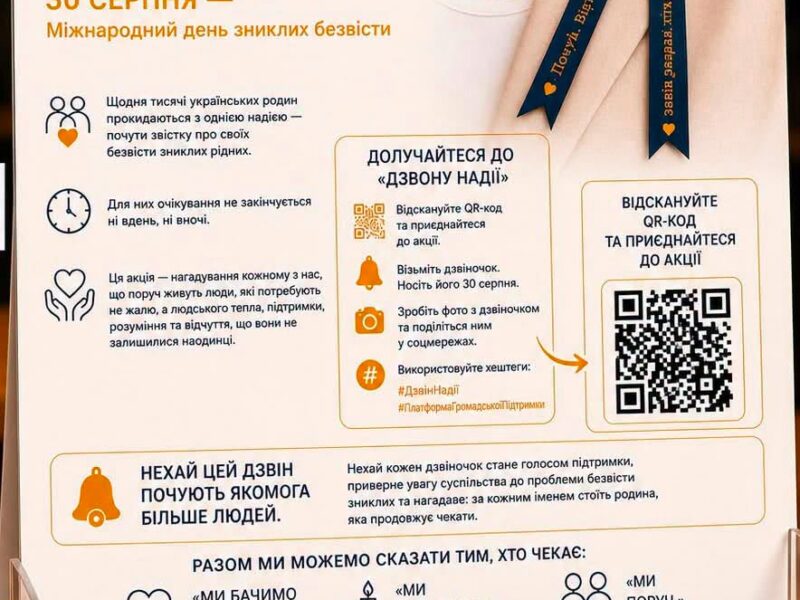 Черкащан запрошують долучитися до Всеукраїнської акції «Дзвін надії