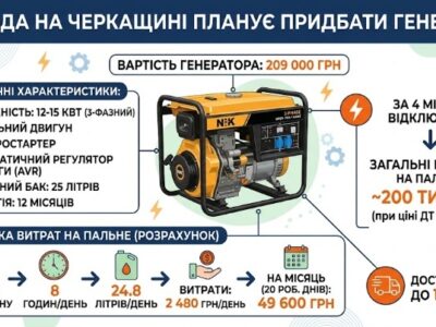 Громада на Черкащині хоче придбати генератор за 200 тис грн